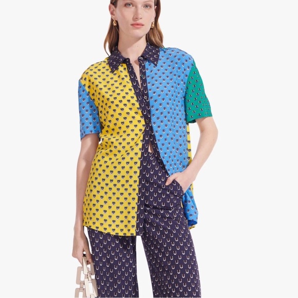 STAUD Pallas Top, Size S, Color Blocked Calico Print - Picture 1 of 10